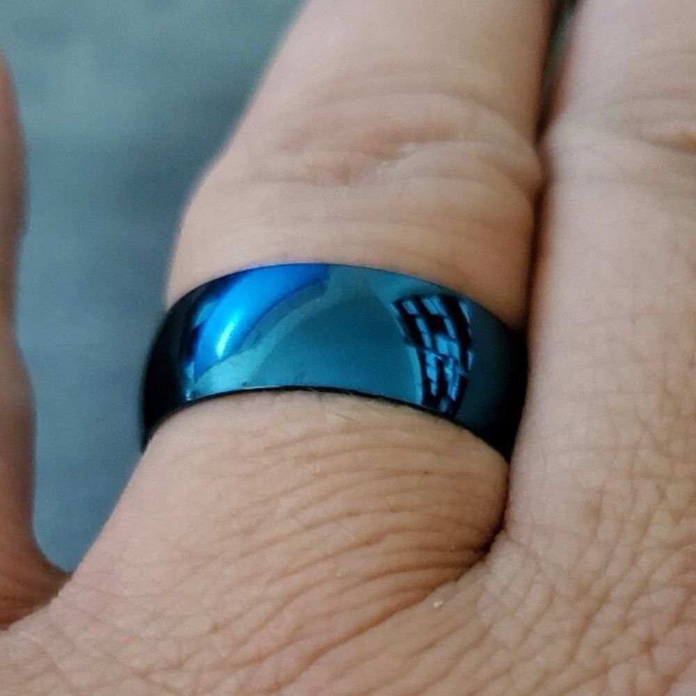 Men's Blue Promise Ring Band - Blue Promise Ring For Guys - Picture 2 of 4